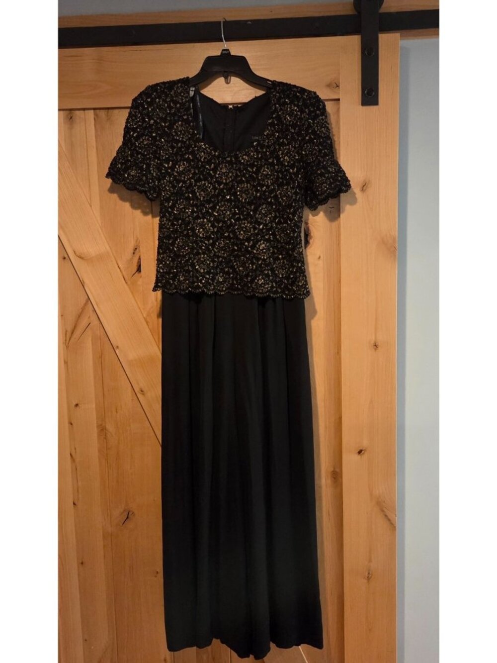 Vintage Late Edition Size 8  Brocade Lace Jumpsuit Chiffon Dress Black Gold USA